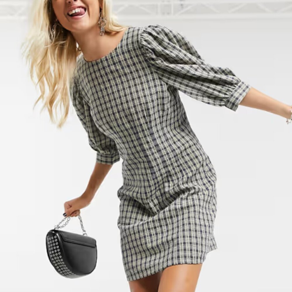 ASOS Plaid Puff Sleeve Mini Dress